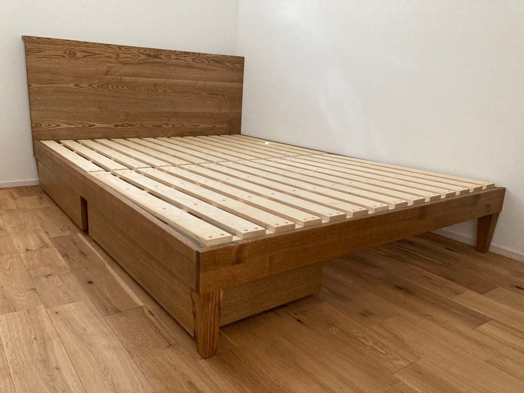 リセノ ダブルベッド folk フォーク ブラウン+収納2点セット