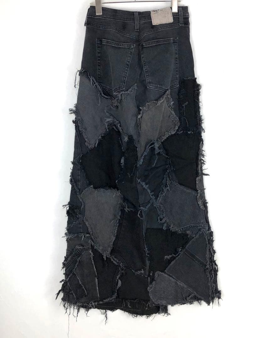3052 リメイク　デニムスカート　再構築　パッチワーク　黒