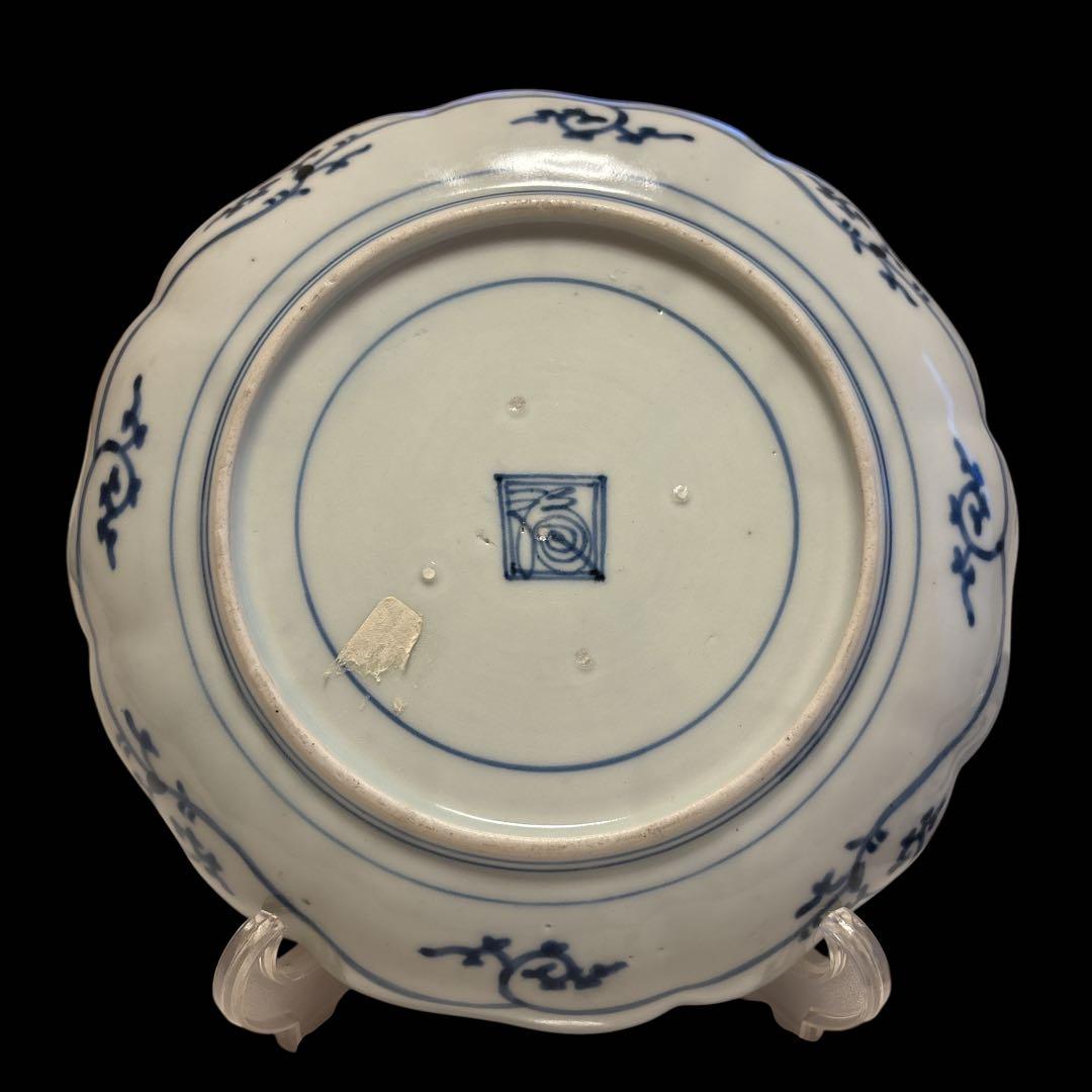 伊万里 有田 染付 印判手 輪花皿 花唐草 見返し唐草 見込梅花枝文 花丸文