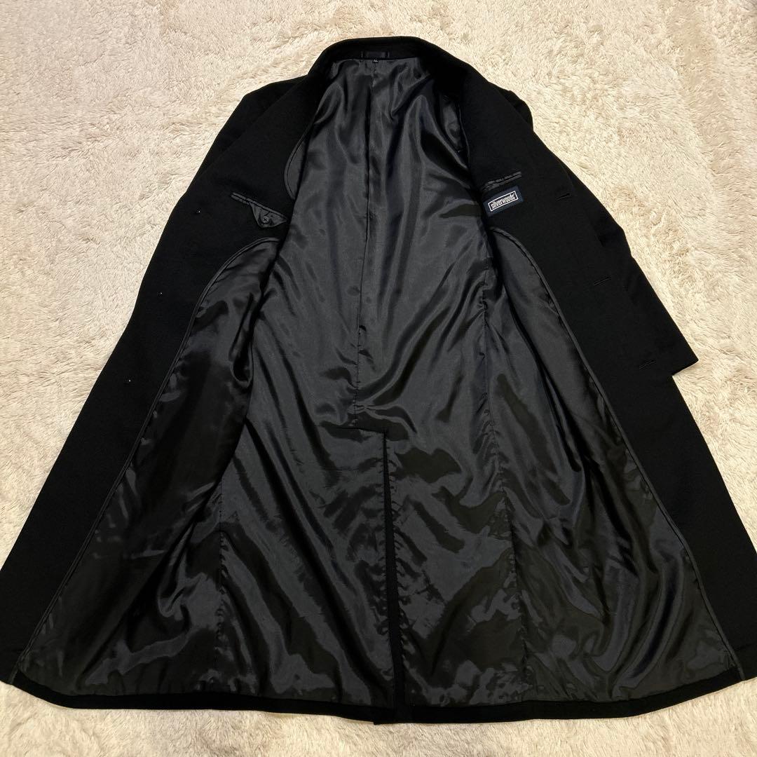 【カシミヤ100%×大きいサイズ】マキシ丈比翼ロングステンカラーコート 黒 XL