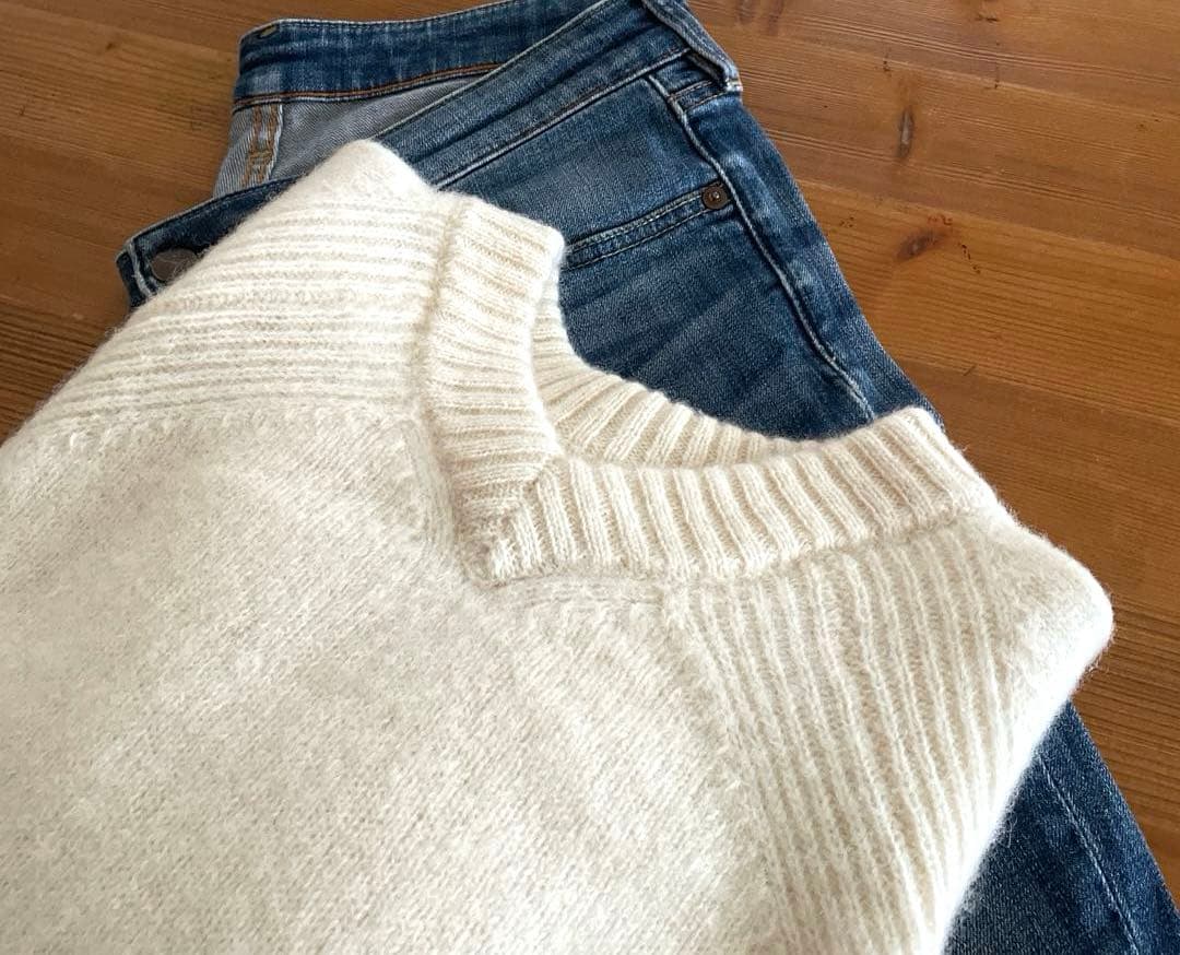 pritシェットランドウール5G天竺編み 2wayプルオーバーニット　アイボリー