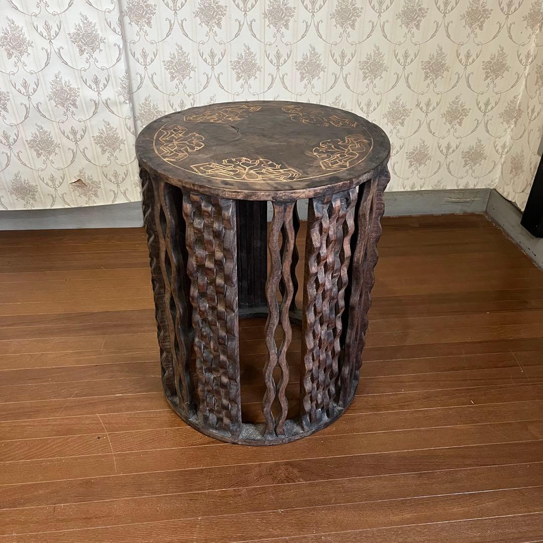 【アンティーク】② アジアン家具 木製 彫刻 木彫り サイドテーブル 古家具