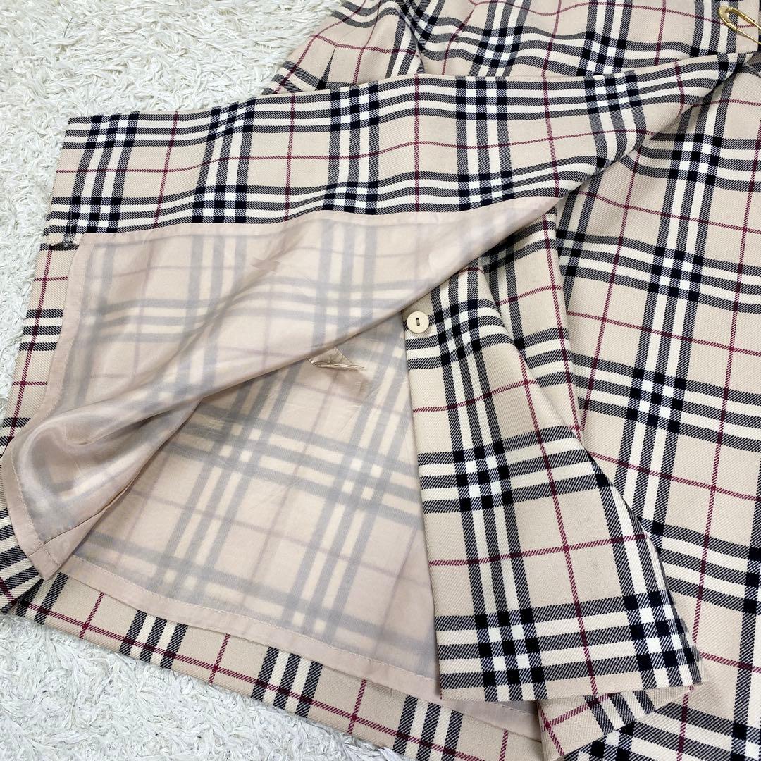 極美品 バーバリー ノバチェック スカート 安全ピン 三陽商会 38 ベージュ