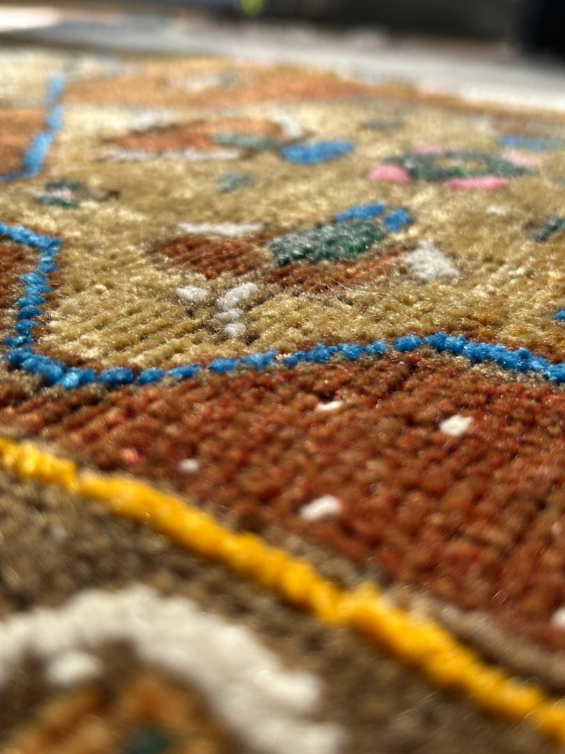 レア柄　トルコ　ヴィンテージ　ラグ　トルコラグ　ウール　モコモコ