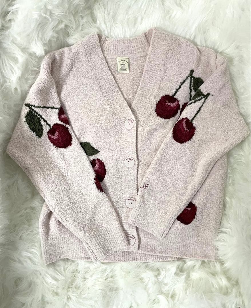 ジェラートピケ チェリージャガードカーディガン ピンク