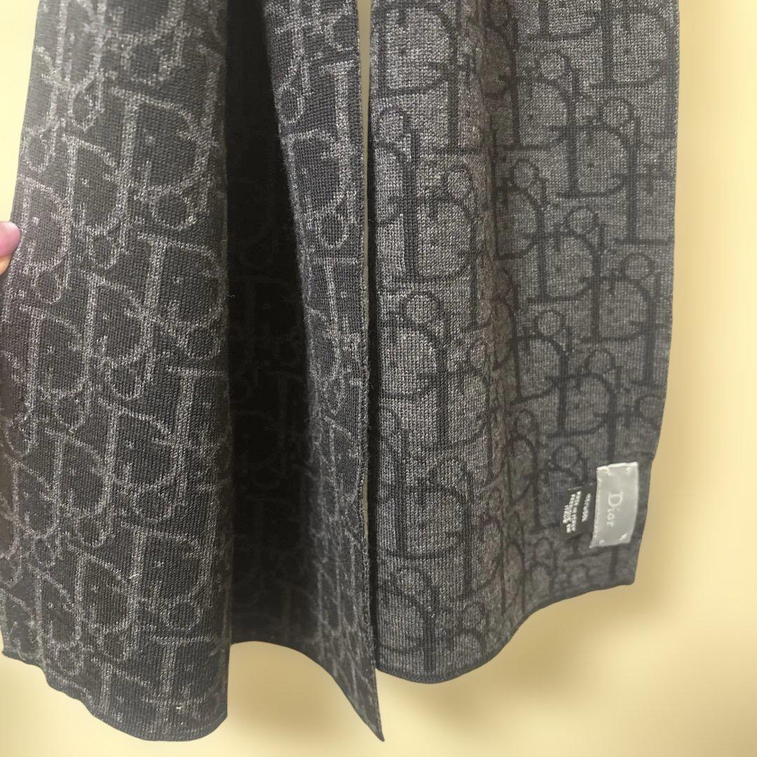 【ディオールDior】トロッター柄マフラーウール100%黒グレーリバーシブル