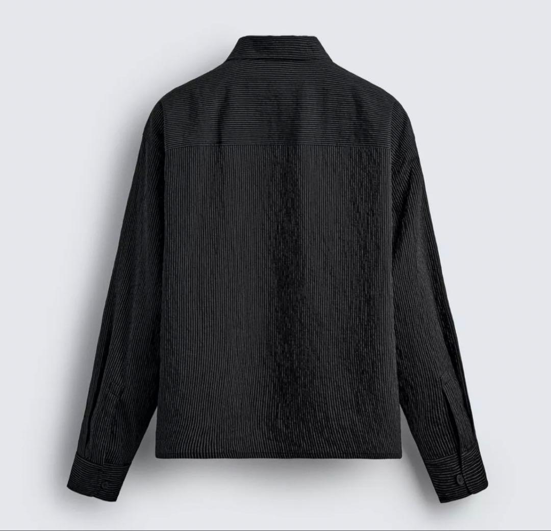 い*き様 【新品】ZARA ストライプ柄フルイドシャツ　ブラック S