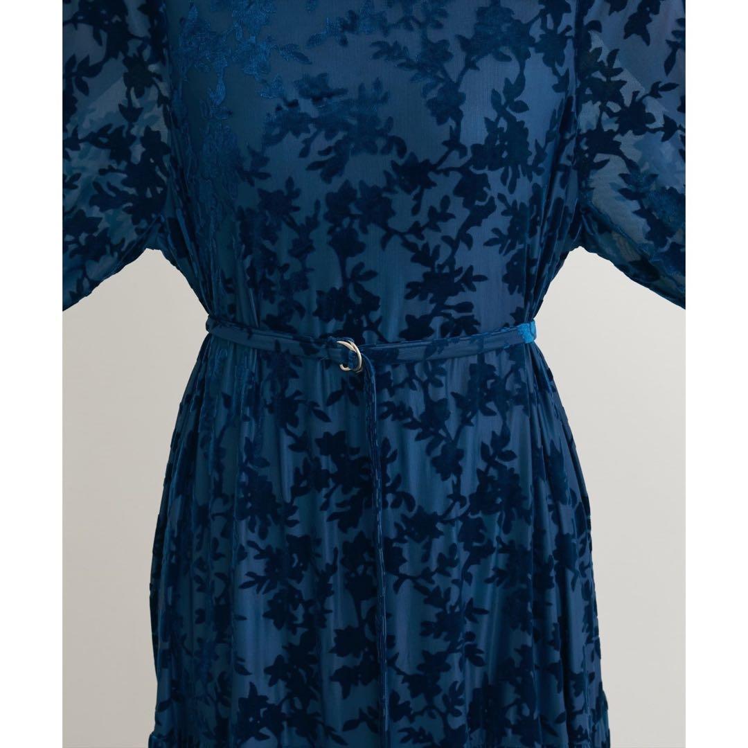 【新品タグ付】ナチュラルクチュール　シアーベロア花柄切替ワンピース　レッド　F