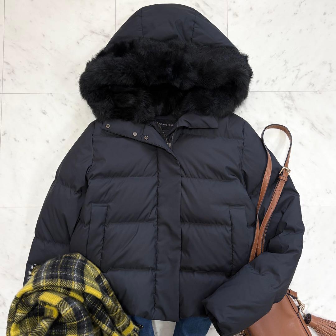 美品✨アーバンリサーチ　ラビットフードストレッチショートダウン　ブラック　人気