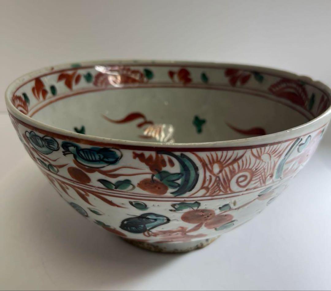 中国明時代　明代の大椀　果物鉢　南京赤絵大壷　置物　アンティーク　骨董　飾り物
