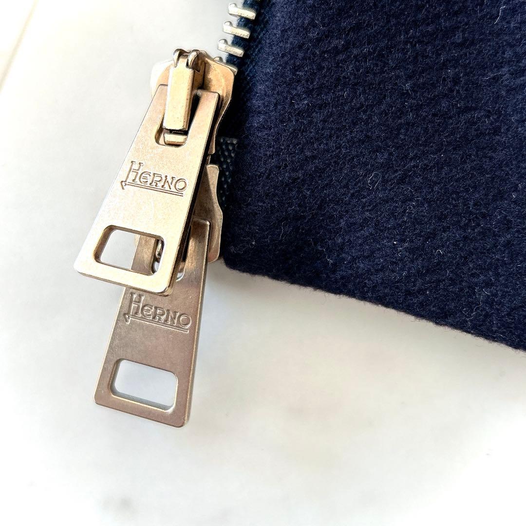 美品 ヘルノ HERNO ウール切替 ドッキング中綿コート ネイビー 42 紺