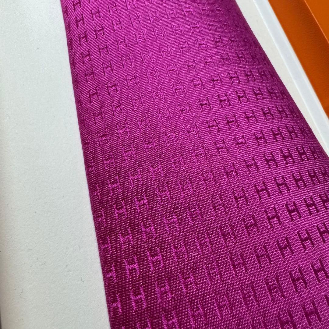 最高級 HERMES エルメス ファソネ H柄 ネクタイ フューシャピンク