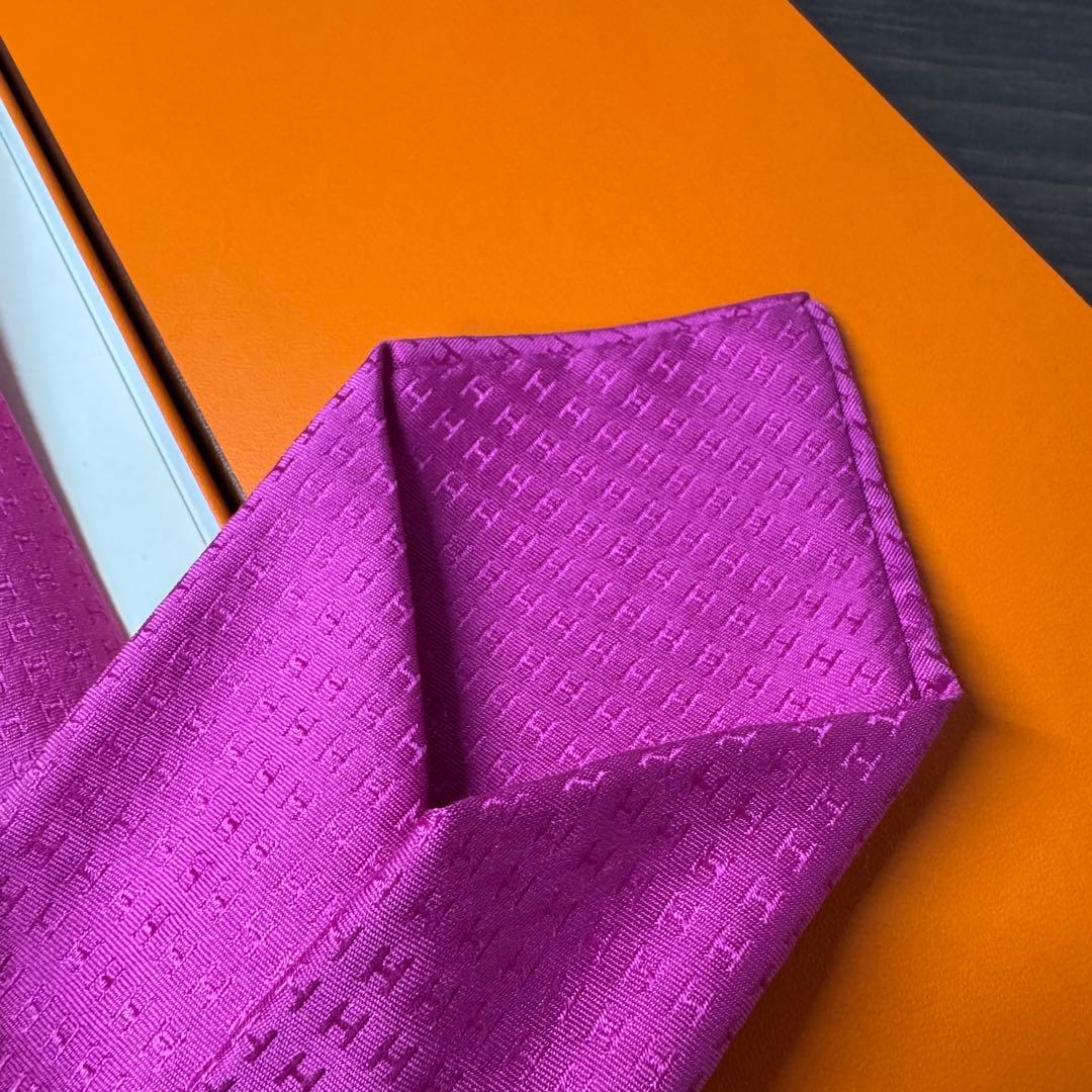 最高級 HERMES エルメス ファソネ H柄 ネクタイ フューシャピンク