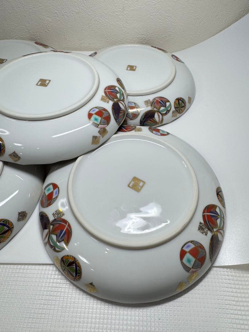 美濃焼 庫山窯 色絵手まり 和皿盛皿 5客セット 金彩 金襴手 廃盤 A①