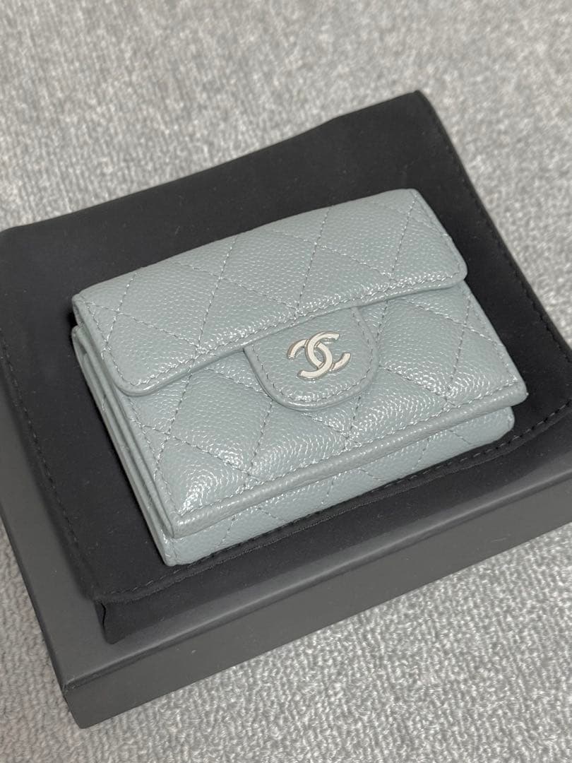 CHANEL シャネル ミニ財布 コンパクトウォレット ブルーグレー