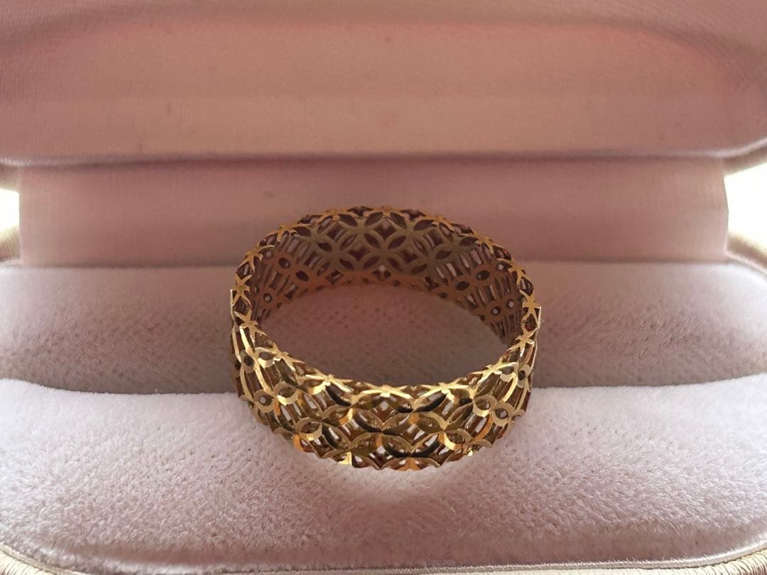 K18リング平打 透かし柄 17号ゴールド