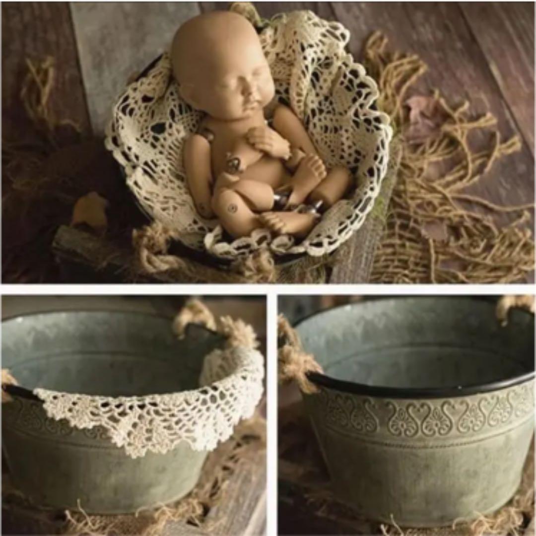 ニューボーンフォト　バケツ　かご　レトロ　アンティーク