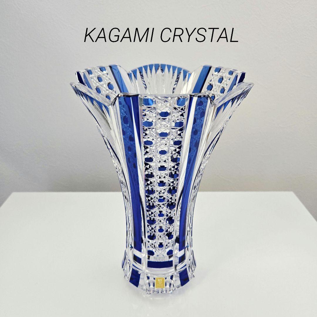 KAGAMI CRYSTAL 花瓶　江戸切子　笹っ葉に八角籠目紋