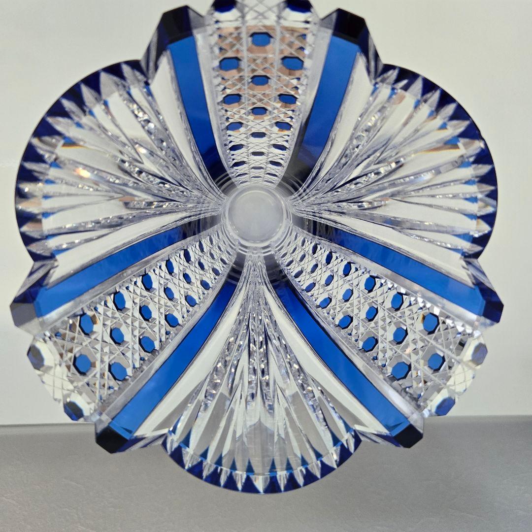 KAGAMI CRYSTAL 花瓶　江戸切子　笹っ葉に八角籠目紋