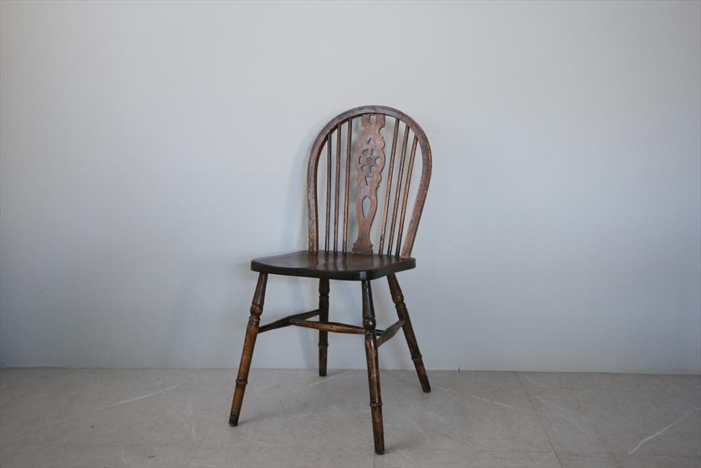 英国アンティーク木製ホイールバックチェア/ダイニングイス/椅子(92-38-1)