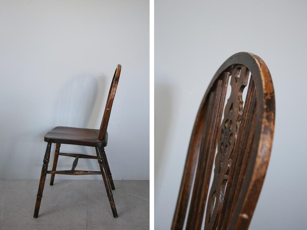 英国アンティーク木製ホイールバックチェア/ダイニングイス/椅子(92-38-1)