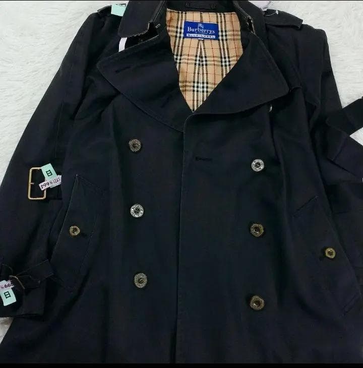 【90's】ノバチェック バーバリーブルーレーベル ベルテットコート L 黒