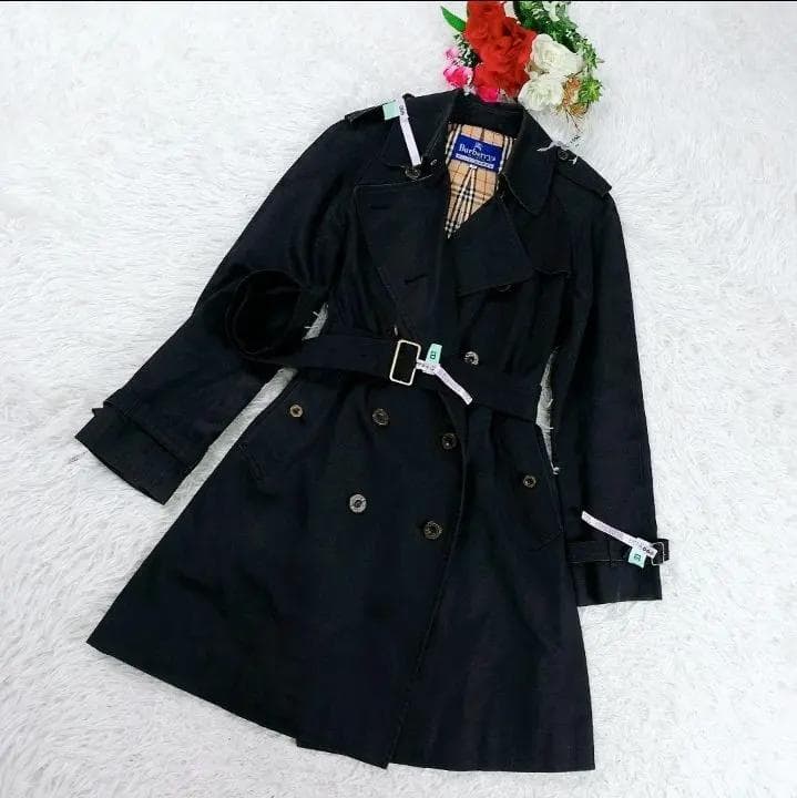 【90's】ノバチェック バーバリーブルーレーベル ベルテットコート L 黒