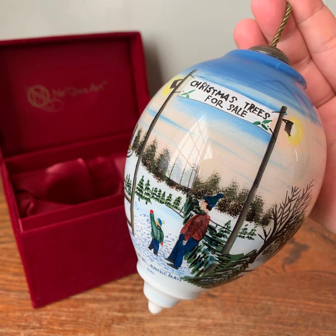 アメリカ　ハンドメイド　手描き　ガラス　オーナメント　箱入り　電車　鉄道