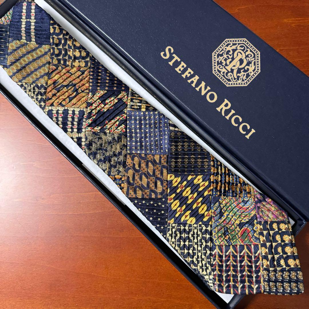 定価11万 最高級 ステファノリッチ オールド パッチワーク プリーツ ネクタイ