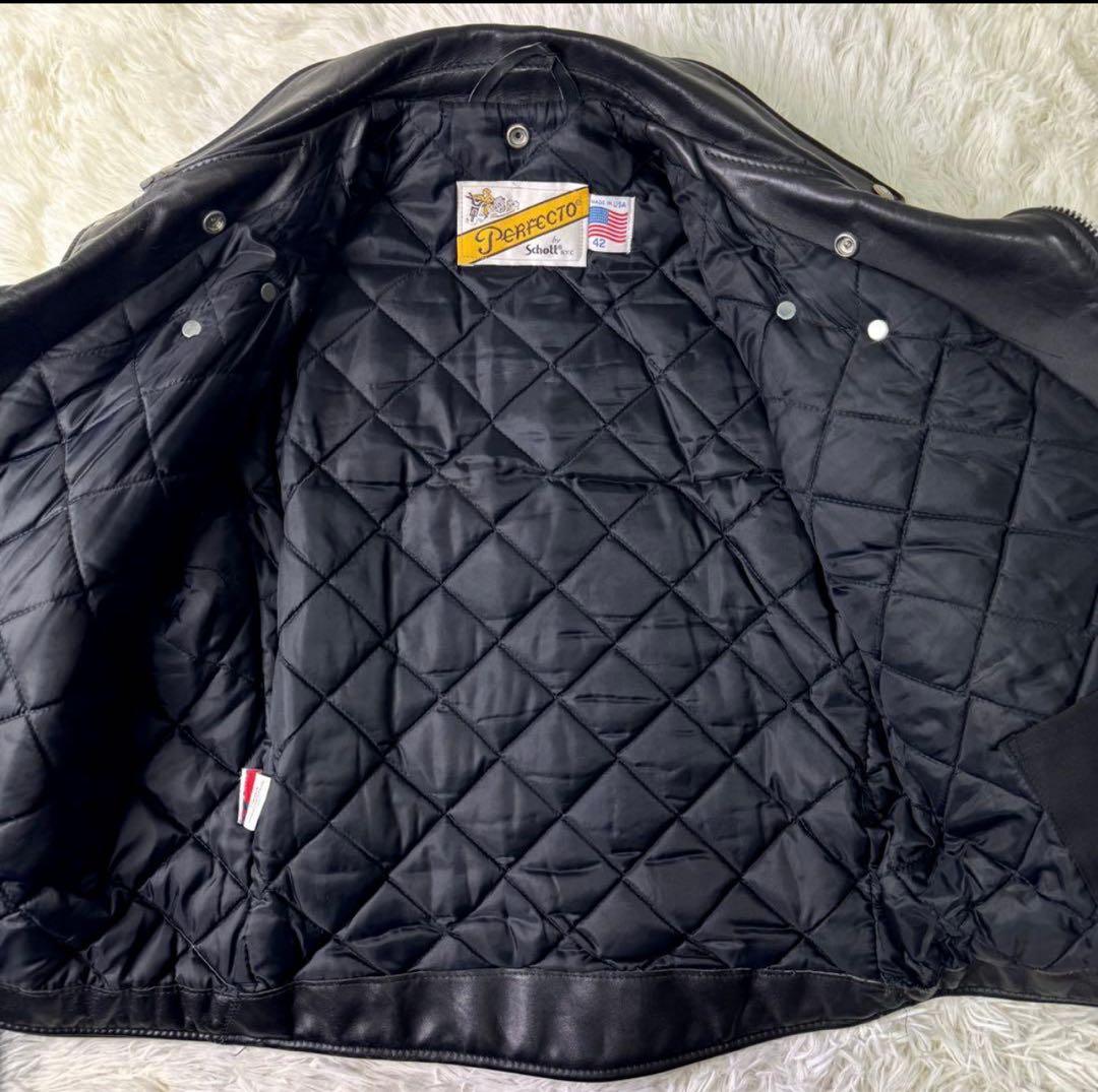 Schott ライダースジャケット　ダブル　本革　618 黒　42