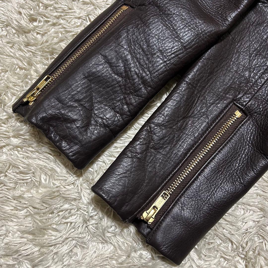 コーヘン 米富 ニットツイードライダースジャケット 茶色 38 レザー