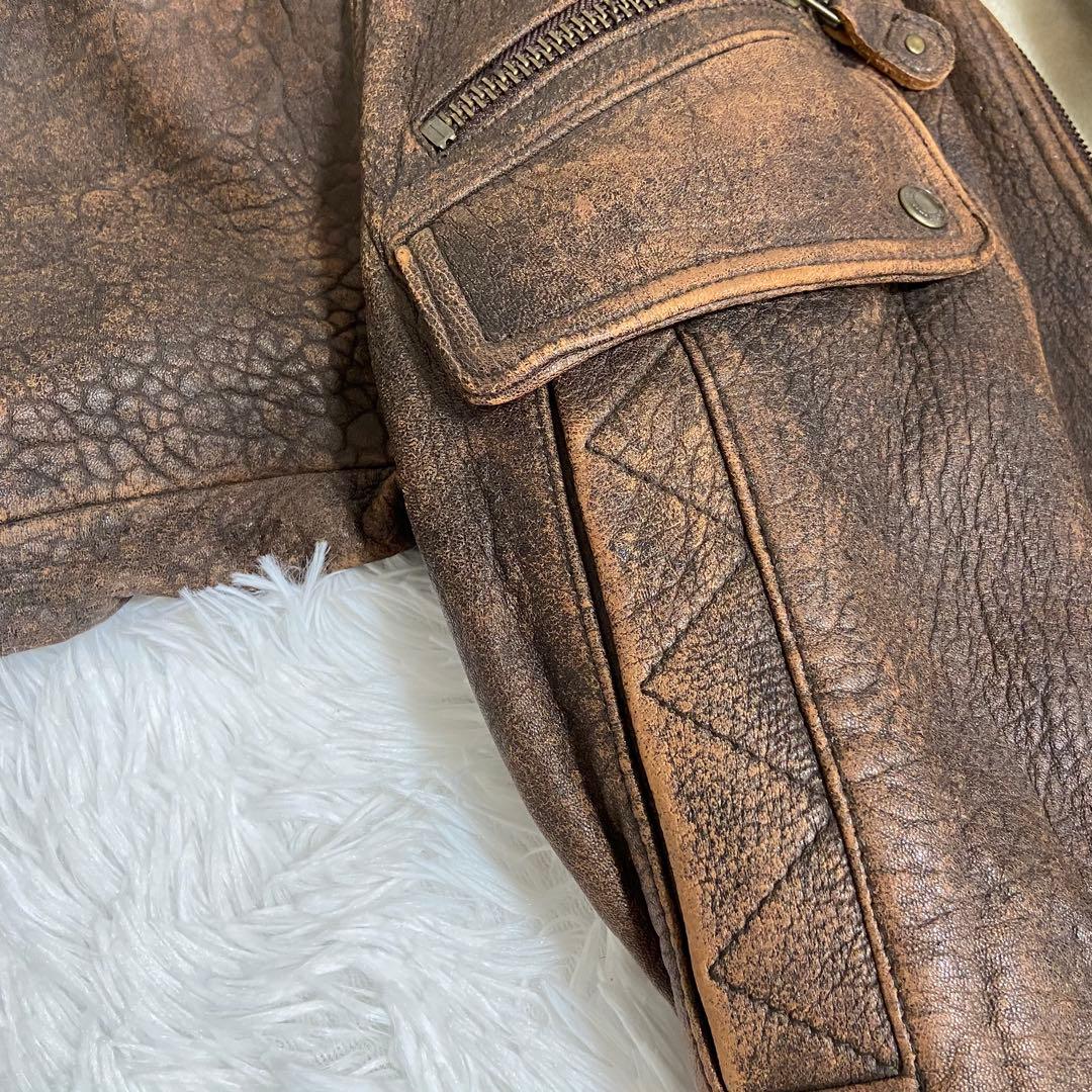 Wind Armor ラムレザー フライトジャケット ブラウン 短丈　S