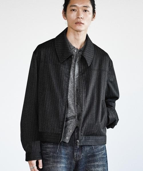 ジャケット・アウター M GRAY TECH WOOL GABARDINE ZIP BLOUSON
