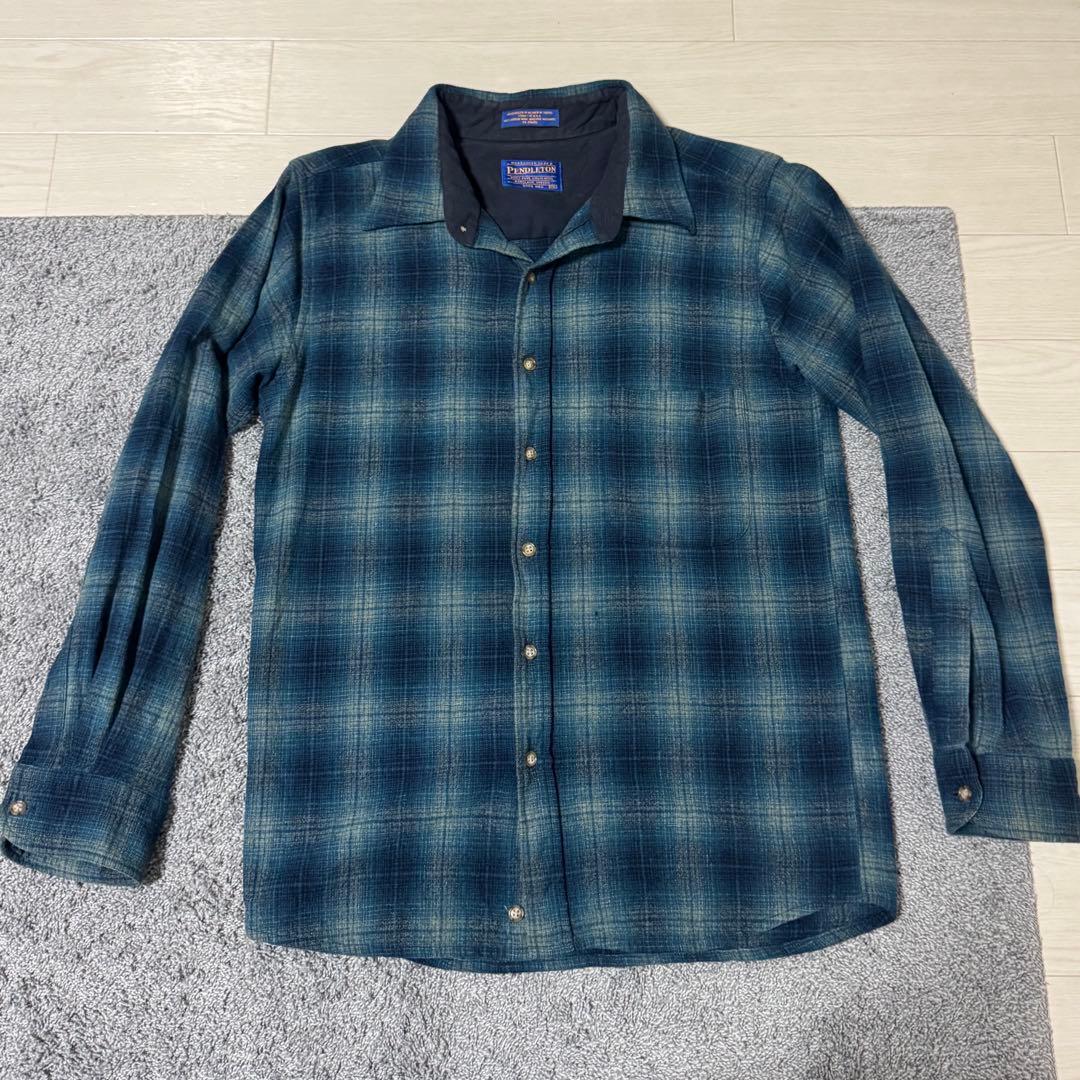 Pendleton 100%ウール 長袖ネルシャツ ブルー