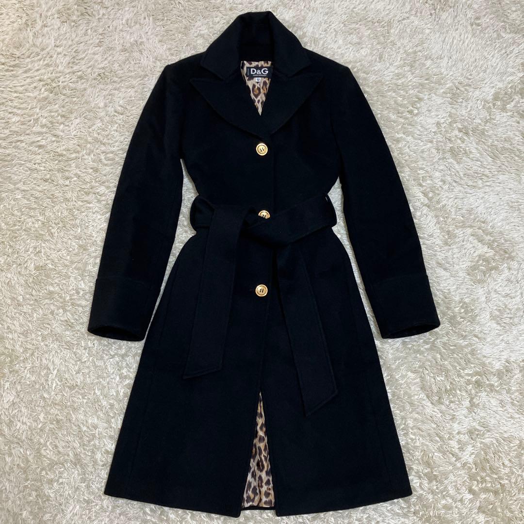 【美品】D&G チェスターコート カシミア ウール ベルト レオパード 38