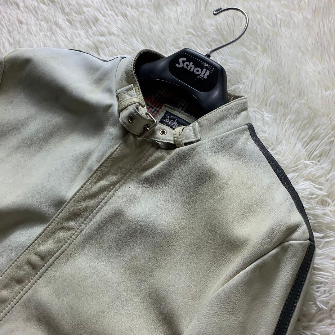 【米国製】schott クラシックレザー ホワイト L ライダースジャケット