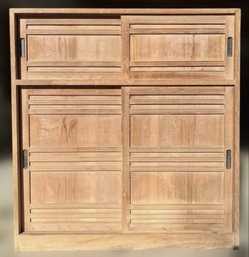 送料込　昭和レトロ　古民家　木製下駄箱　棚　引き戸　キャビネット　アンティーク