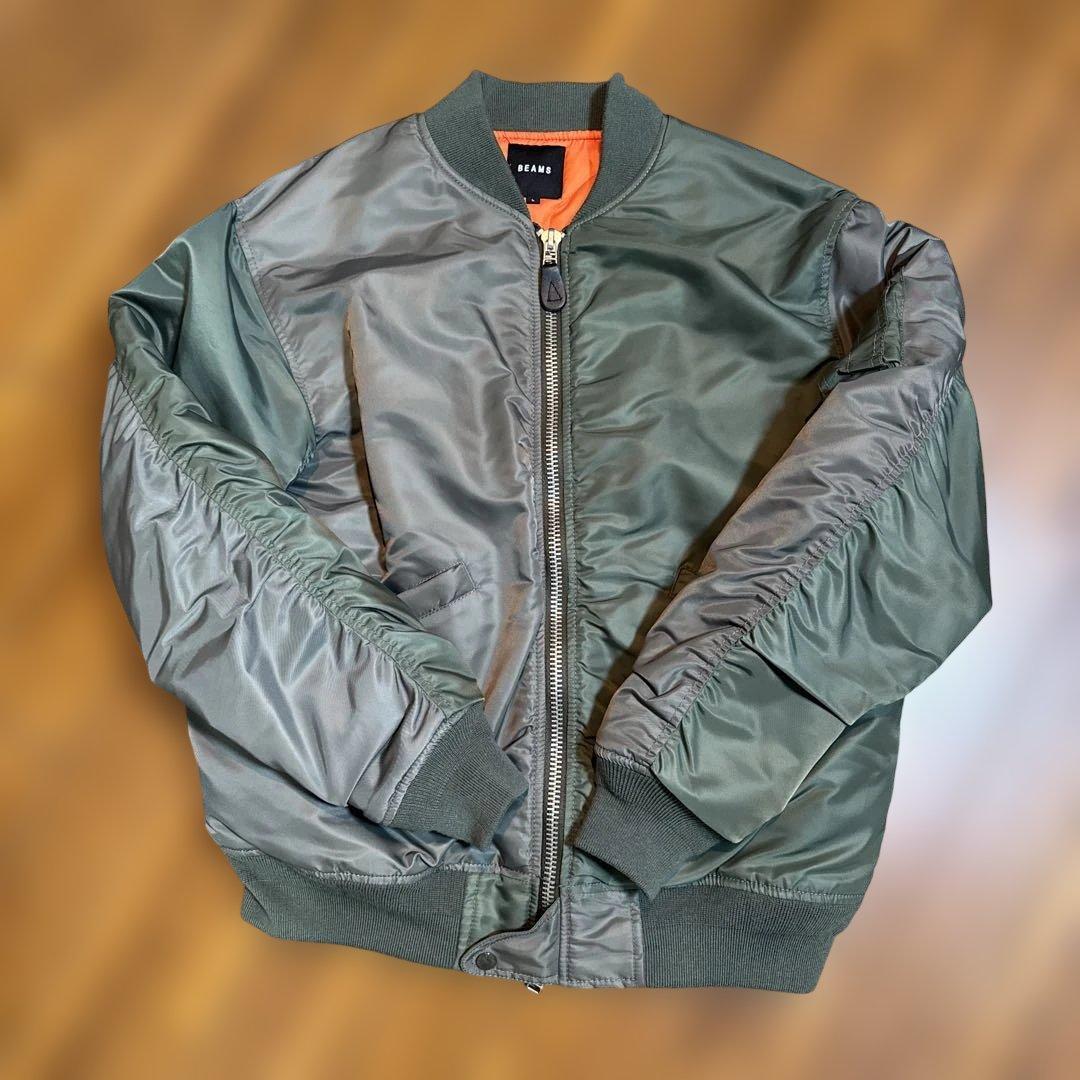 BEAMS MA-1 オリーブクレージーパターン　美品　貴重サイズＬ