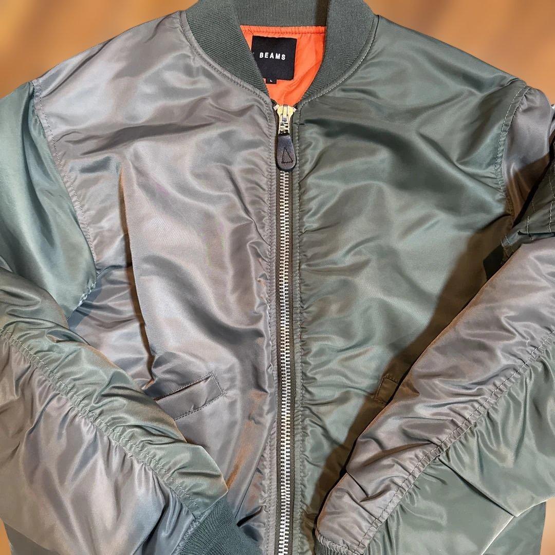 BEAMS MA-1 オリーブクレージーパターン　美品　貴重サイズＬ