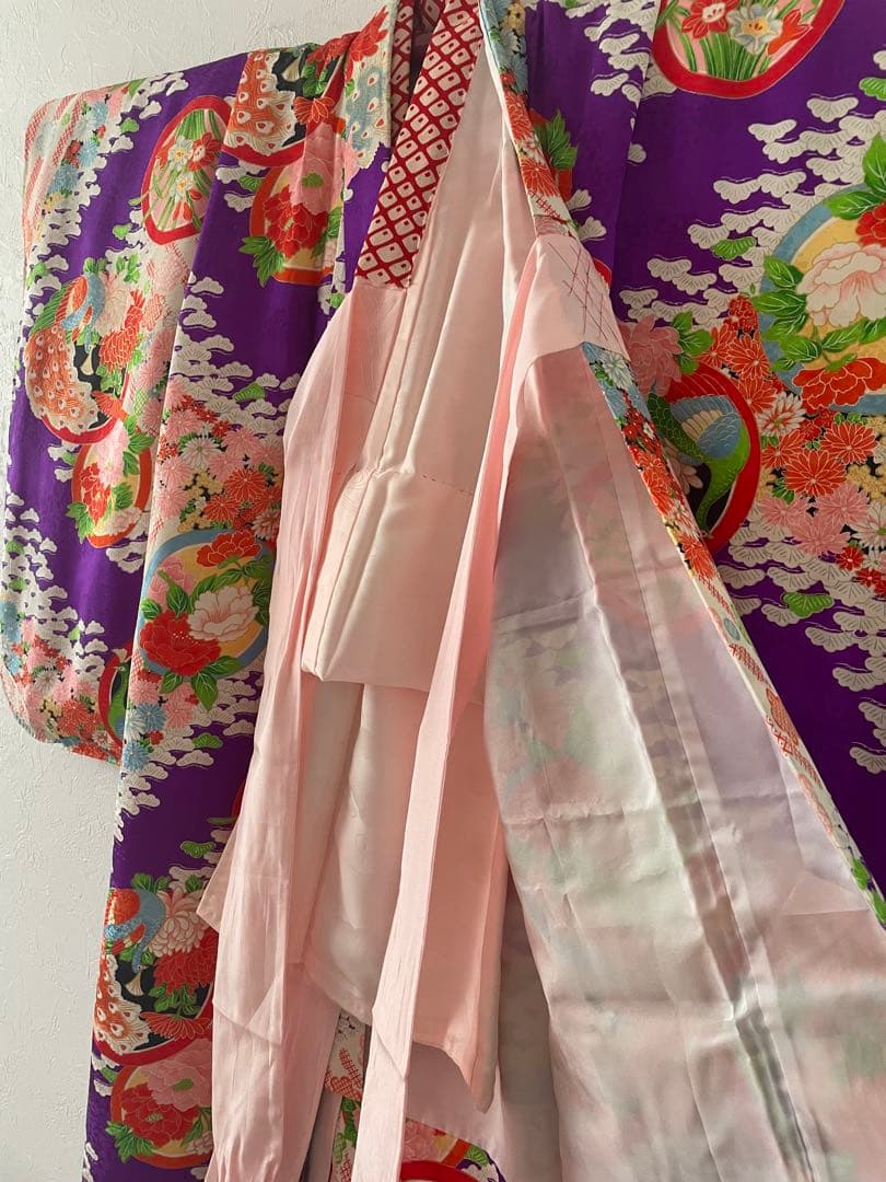 七五三　5歳　レトロお着物セット　髪飾り付き