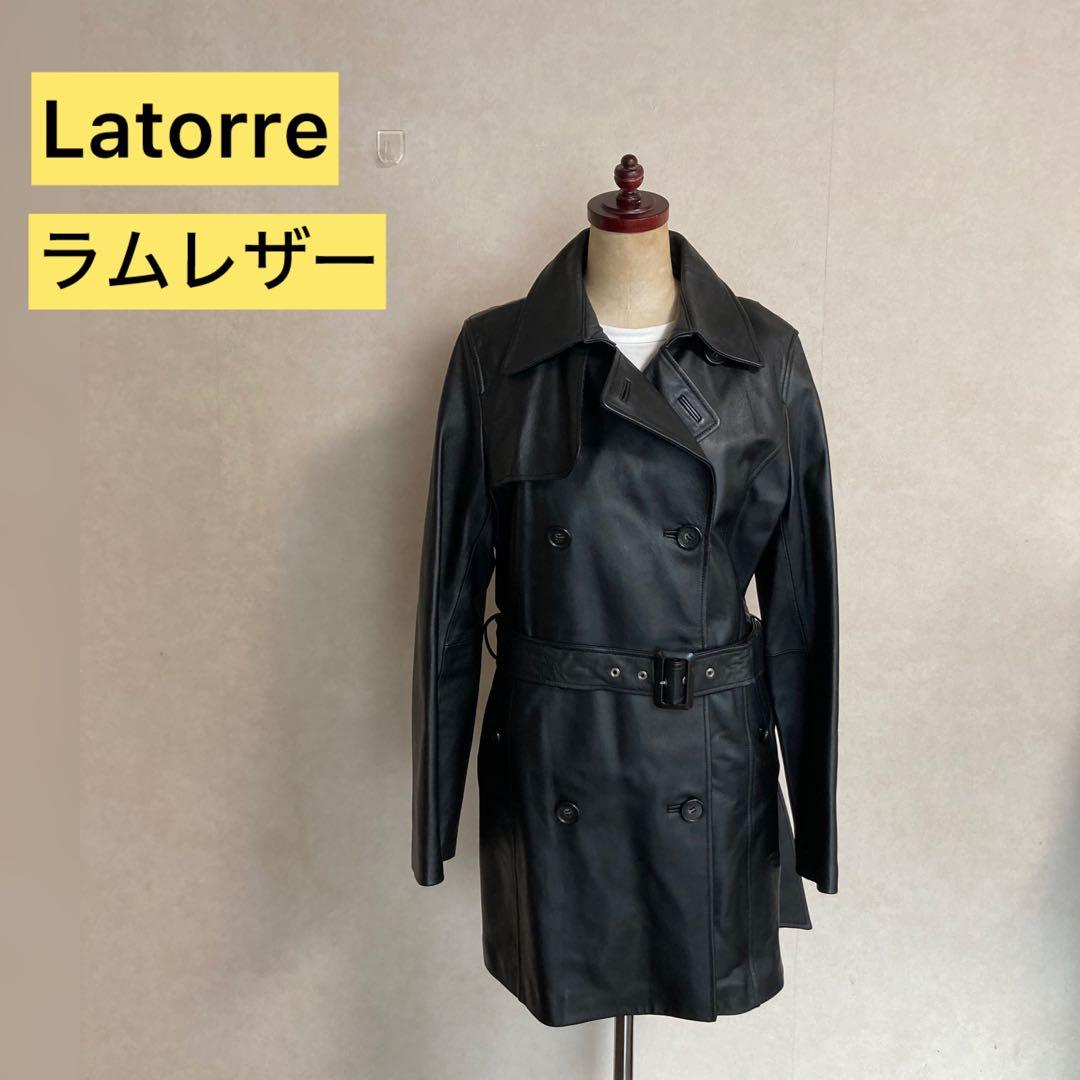 【ヴィンテージ】Latorre ラムレザー 多機能トレンチコート 黒　サイズXL