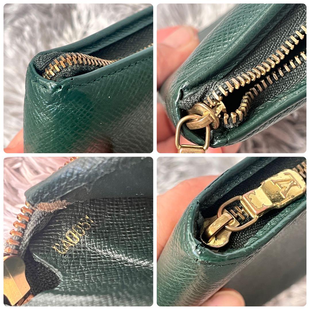 ルイヴィトン　ポルトビエモネジップ　タイガ　折り財布　ラウンドジップ　グリーン