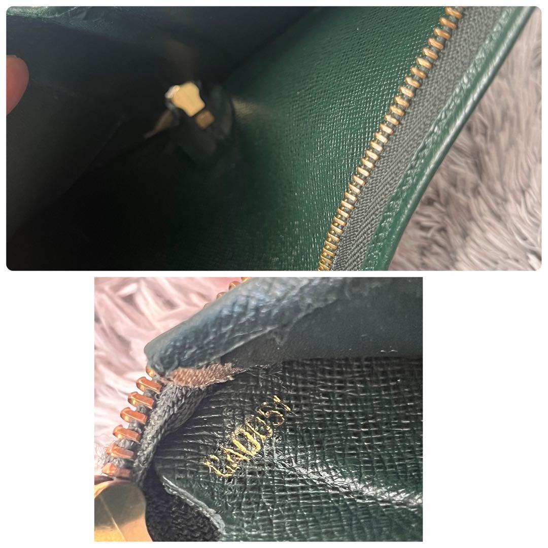 ルイヴィトン　ポルトビエモネジップ　タイガ　折り財布　ラウンドジップ　グリーン