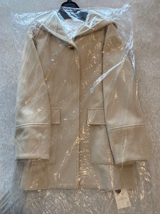 SHIPS any フードミディウールコート　ベージュ