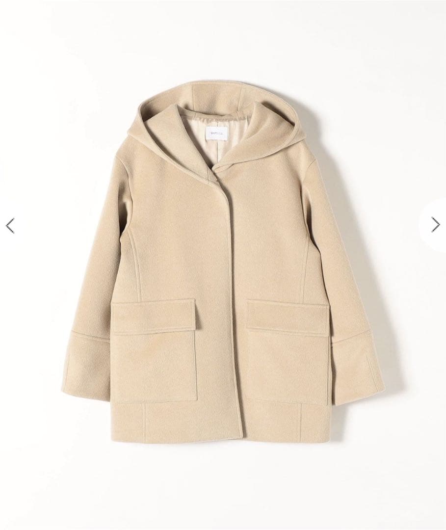 SHIPS any フードミディウールコート　ベージュ