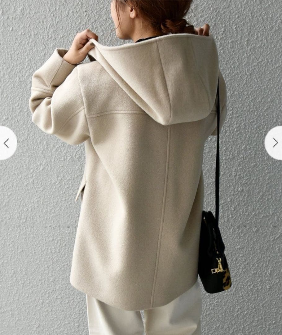 SHIPS any フードミディウールコート　ベージュ