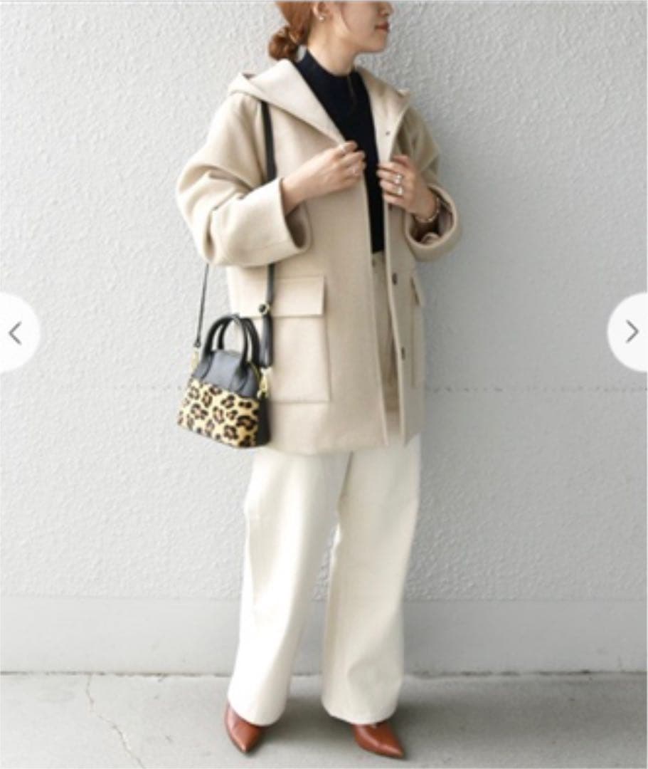 SHIPS any フードミディウールコート　ベージュ