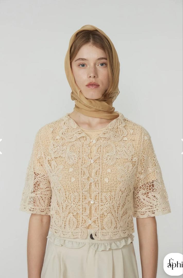 トップス eaphi HALF SLEEVE EMBROIDERY LACE BLOUSE