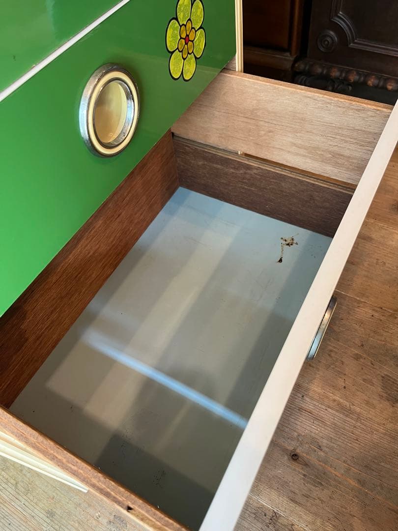 小雪＊チェスト レトロポップ 昭和レトロ 花柄 緑 グリーンインテリア