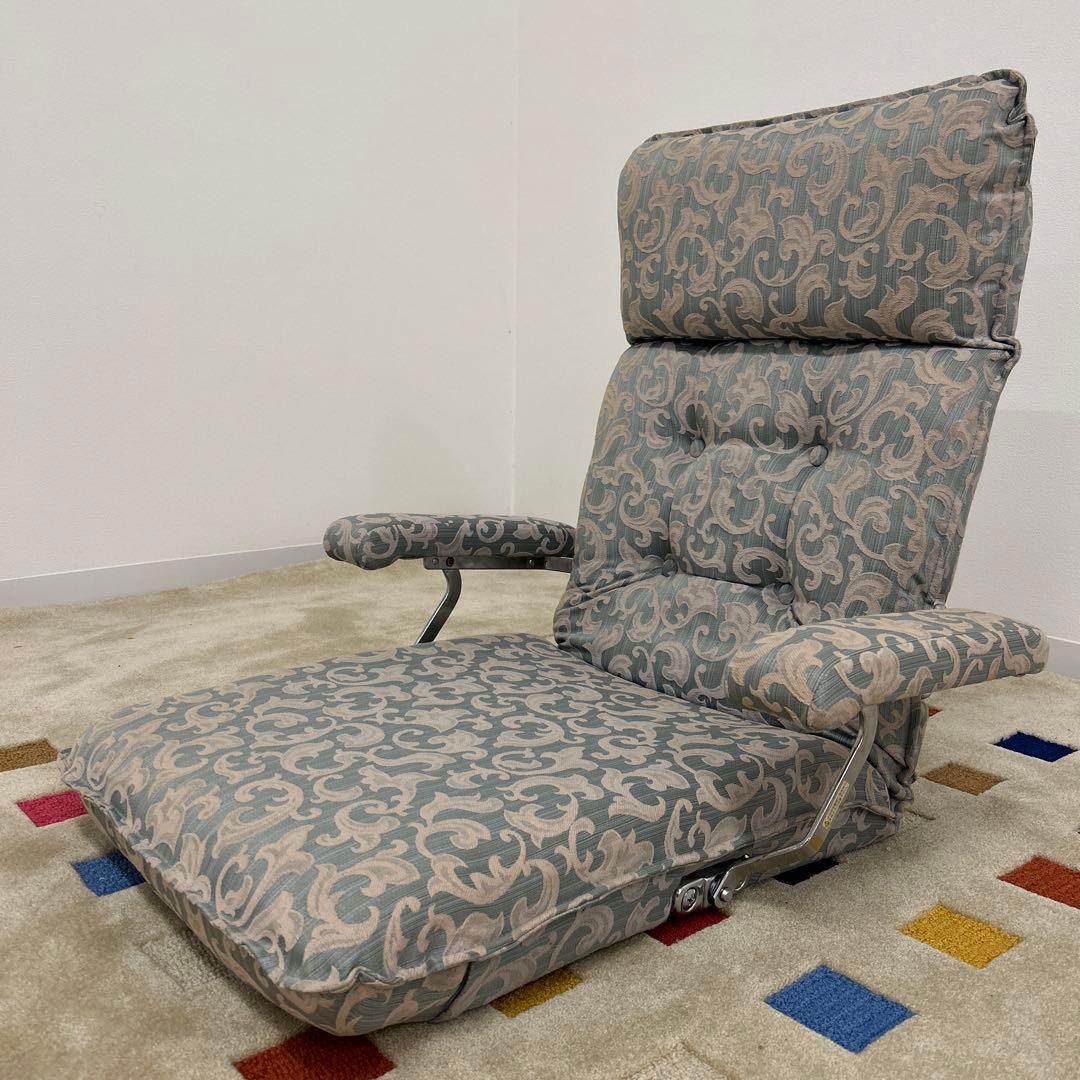 エル処分品★日本製座椅子 布張り リクライニング式 アヤメ ブルー